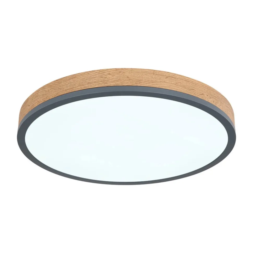 LED-loftlampe Doro, Ø 45 cm, mørk grafit/træ, træ, CCT