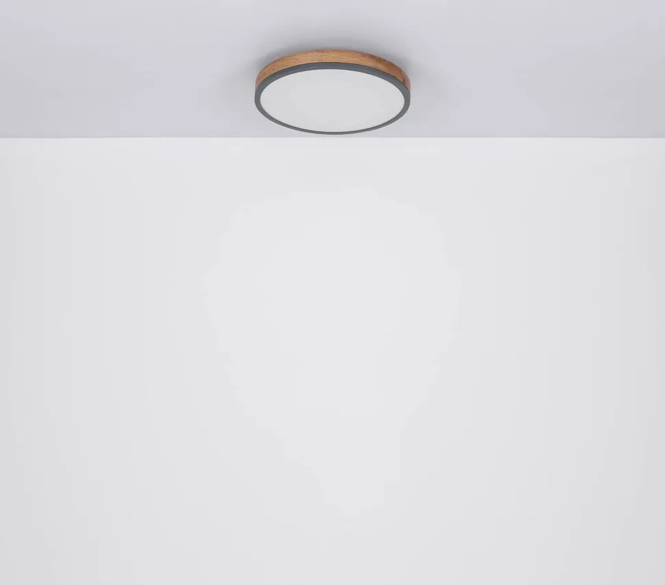 LED-loftlampe Doro, Ø 45 cm, mørk grafit/træ, træ, CCT