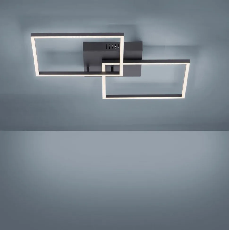 LED-loftlampe Iven, dæmpbar, sort, 53x53cm