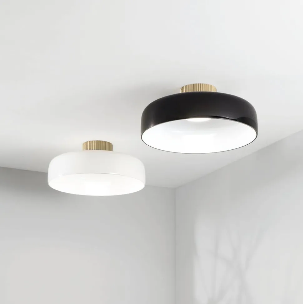 LED-loftlampe Lunar, sort, glas, Ø 42 cm, CCT, dæmpbar