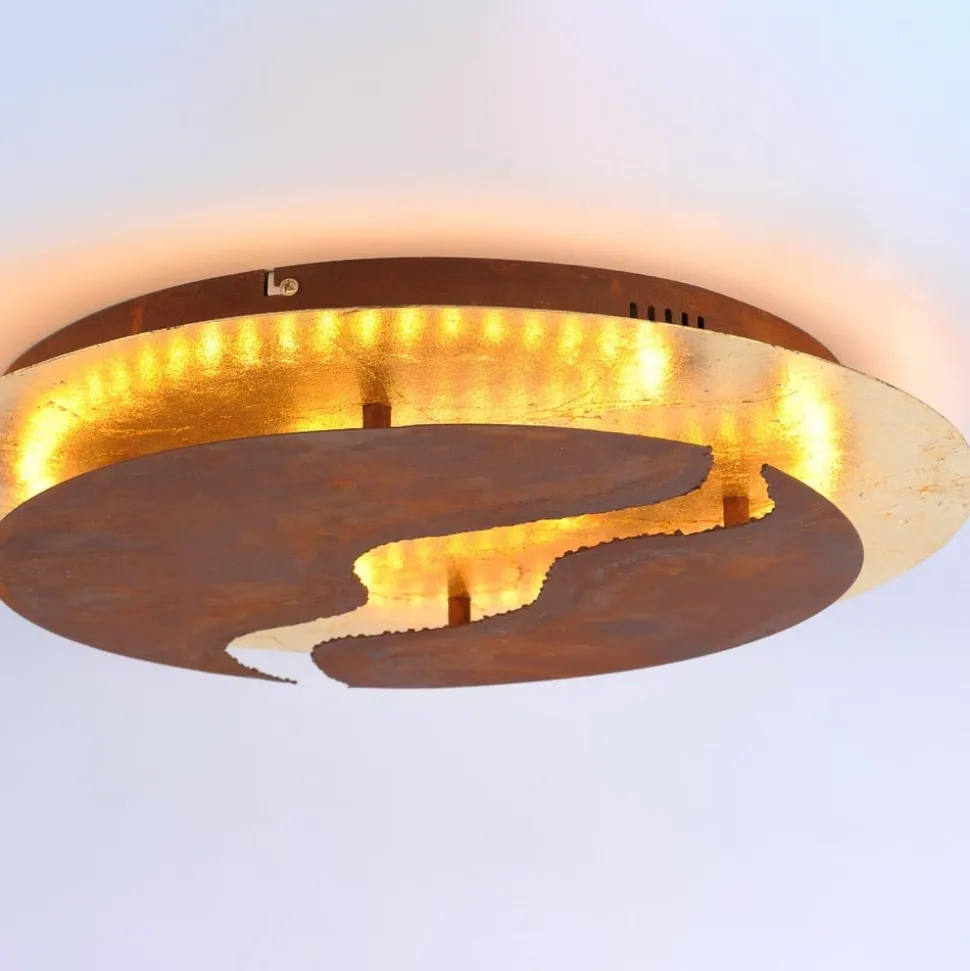 LED-loftlampe Nevis, rund, Ø 50 cm, brun-guld