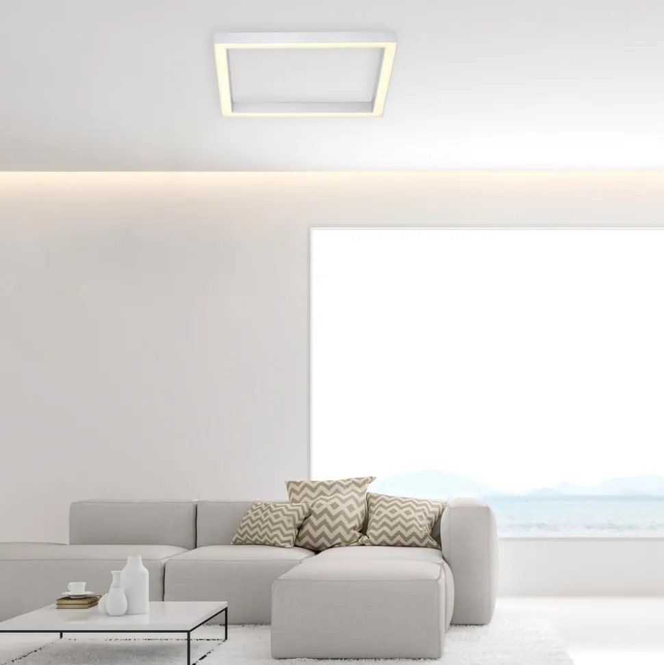 LED-loftlampe PURE Lines, 55 x 55 cm, sølv, CCT, fjernbetjening