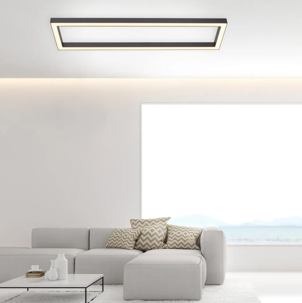 LED-loftlampe PURE Lines, 110 x 30 cm, antracit, fjernbetjening