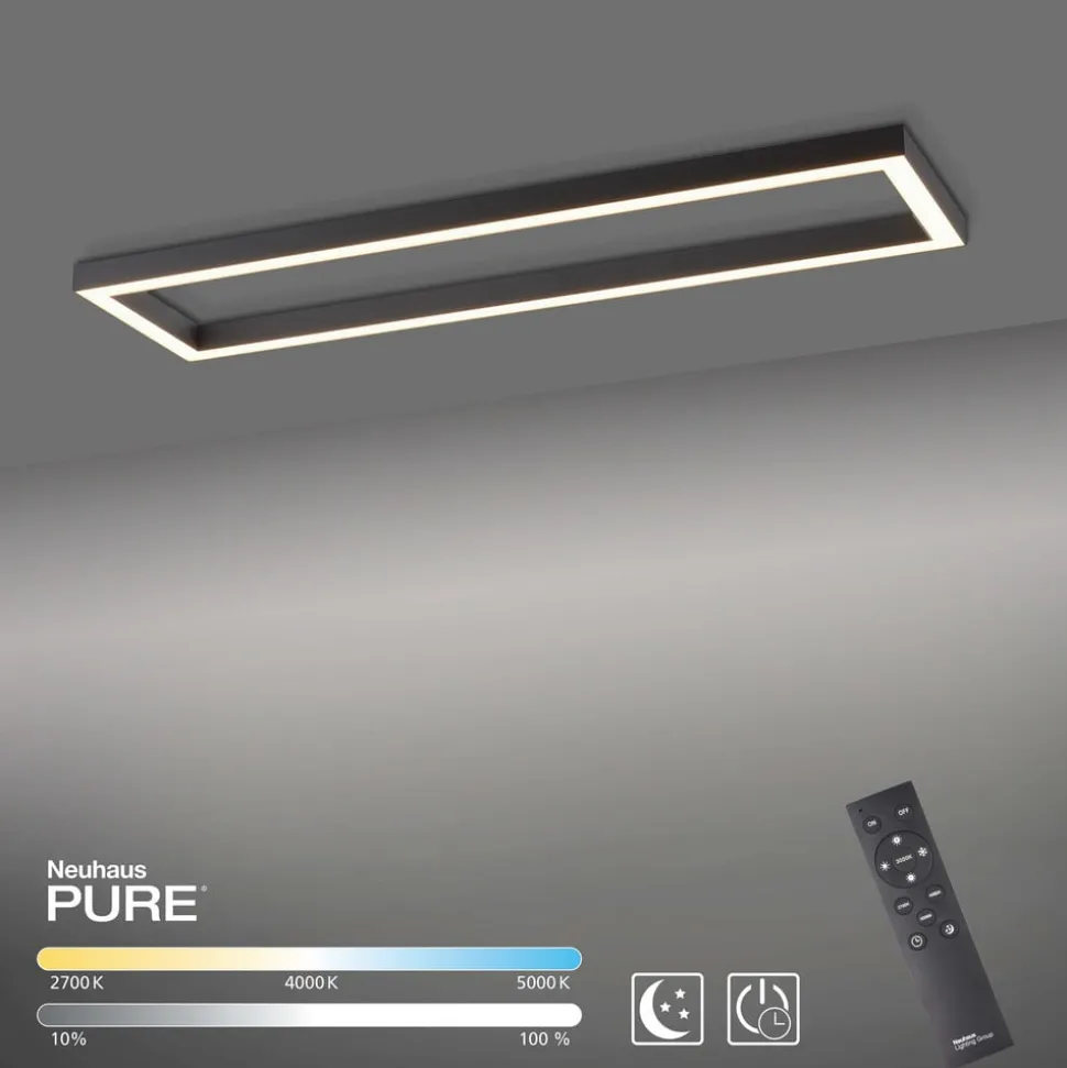 LED-loftlampe PURE Lines, 110 x 30 cm, antracit, fjernbetjening