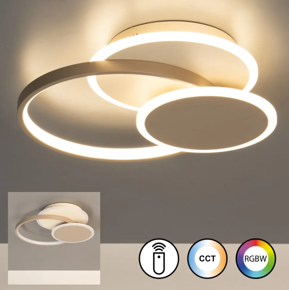 LED-loftlampe Tomo, gråbeige/sandfarvet, 40 cm, metal, CCT