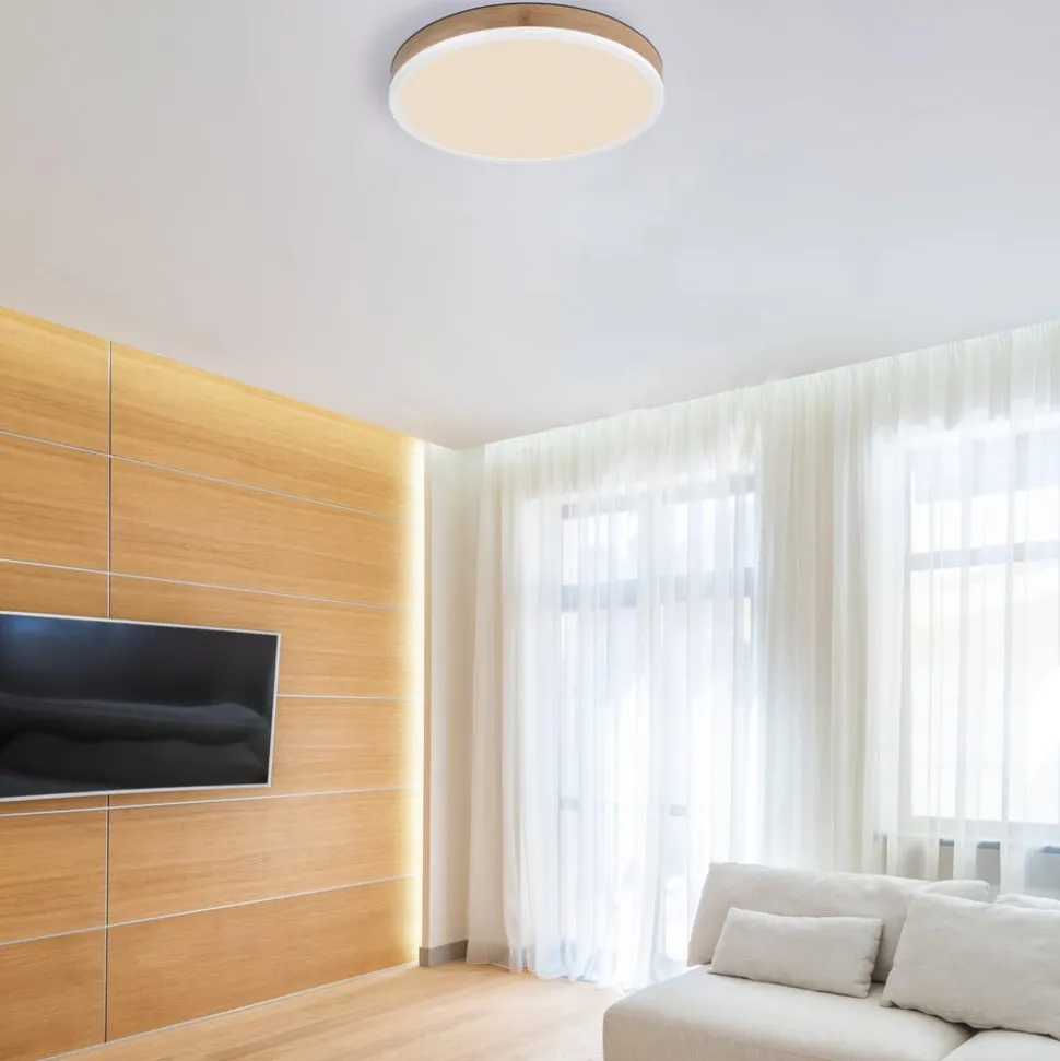 LED-loftslampe Doro Ø 45 cm træ mørk/hvid