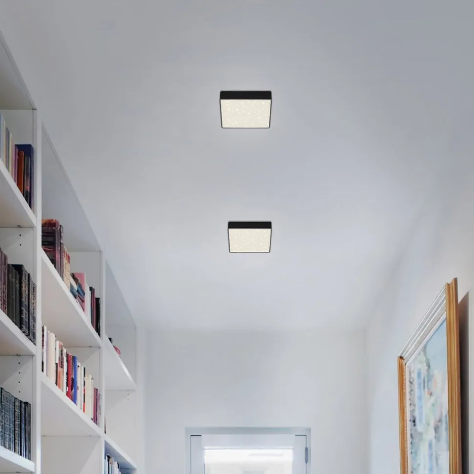 LED-loftslampe Flame Star, 15,7 x 15,7 cm sort