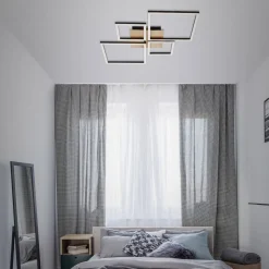 LED-loftslampe Frame, Step dim, 4-lys træ