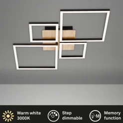LED-loftslampe Frame, Step dim, 4-lys træ