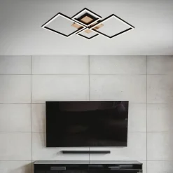 LED-loftslampe Frame, Step dim, 4-lys træ