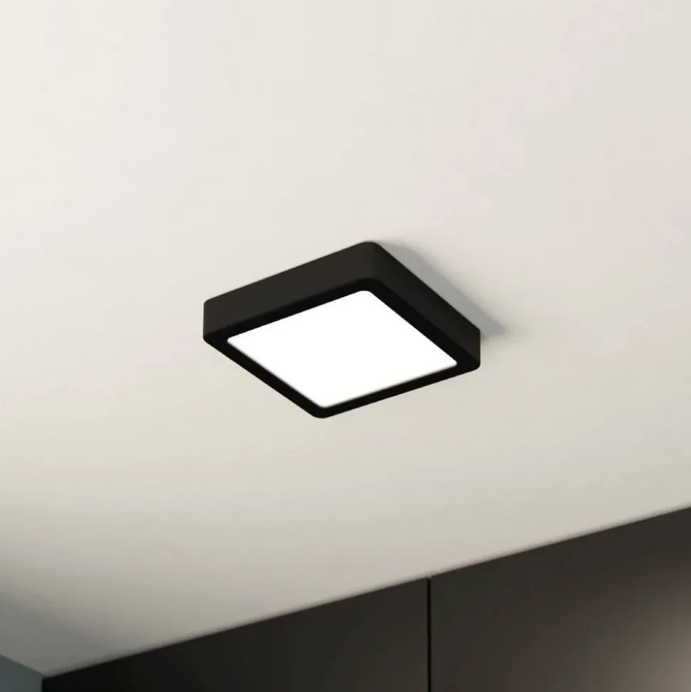 LED-loftslampe Fueva 5 IP44 3000K sort 16x16cm