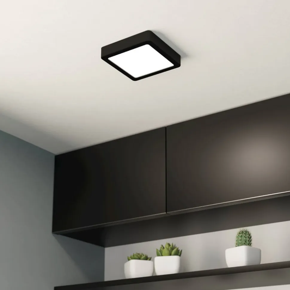LED-loftslampe Fueva 5 IP44 3000K sort 16x16cm