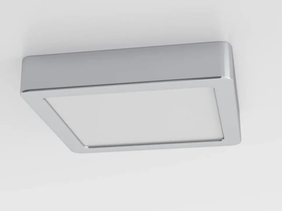 LED-loftslampe Fueva 5 IP44 3000K krom 16x16cm