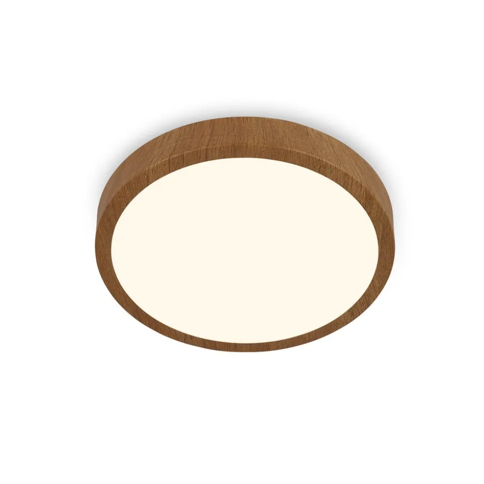 LED-loftslampe Runa Wood trælook 3.000 K Ø38cm