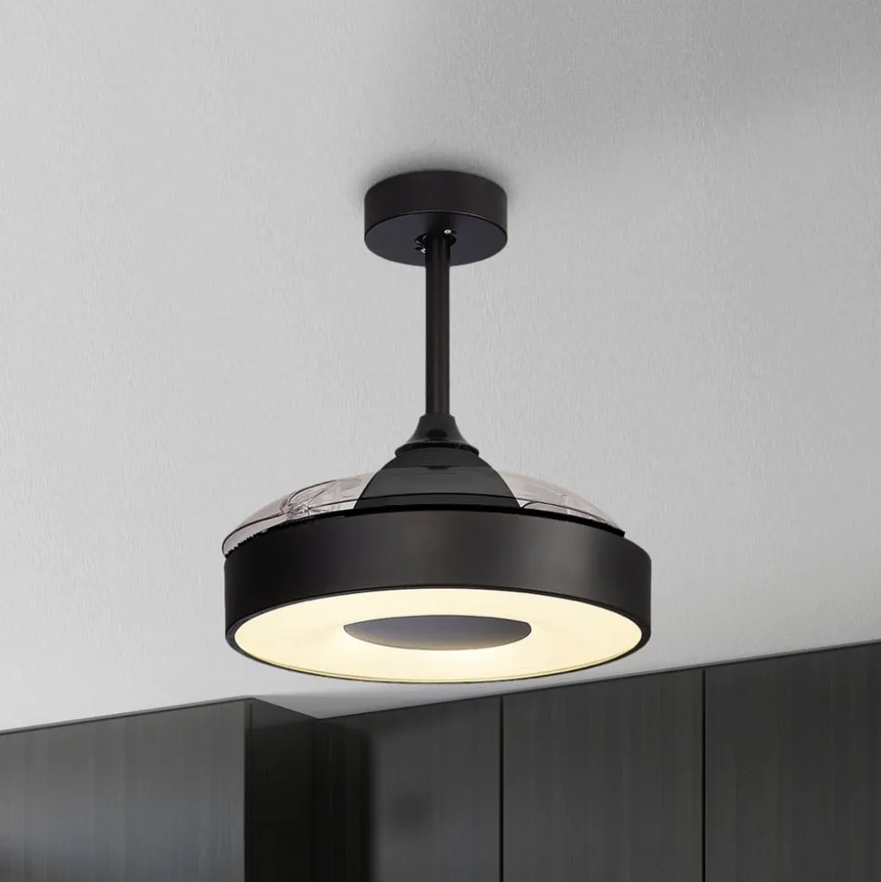 LED-loftventilator Coin Mini sort DC lydsvag Ø 91 cm CCT