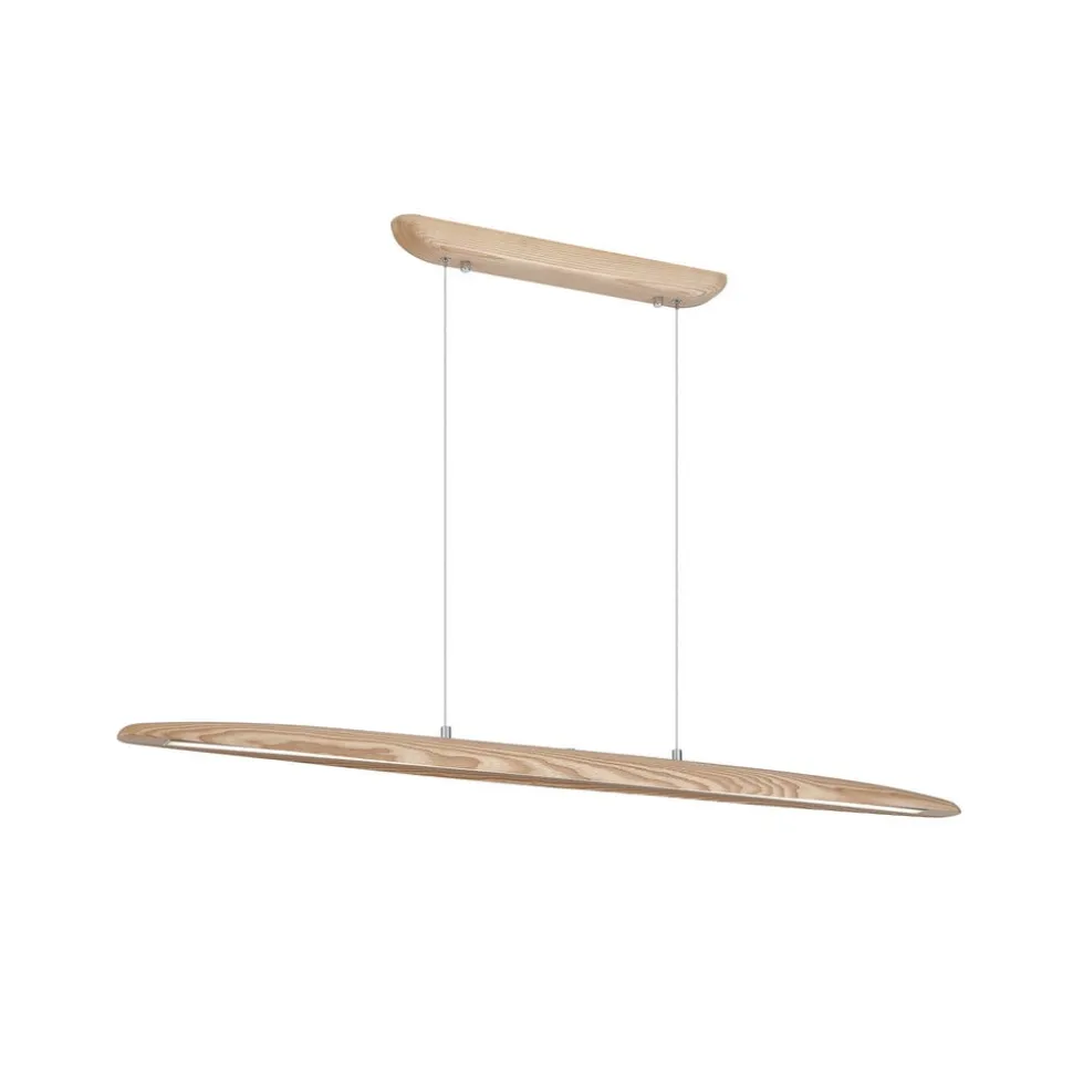 LED-pendellampe Kenzie, længde 60 cm, lysebrun, træ, CCT