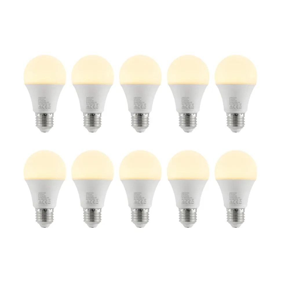 LED-pære E27 A60 9,5 W 3.000 K opal sæt med 10 stk