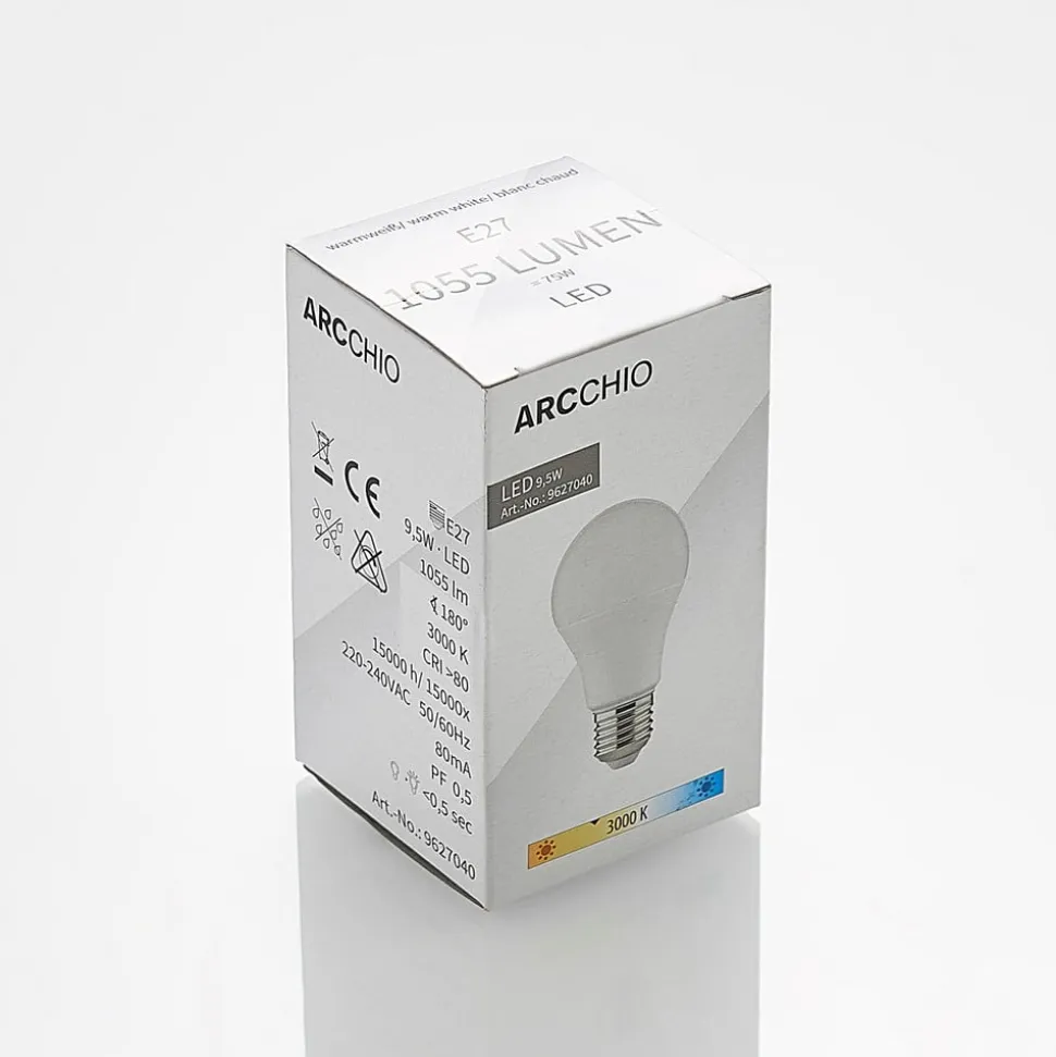 LED-pære E27 A60 9,5 W 3.000 K opal, sæt med 3 stk