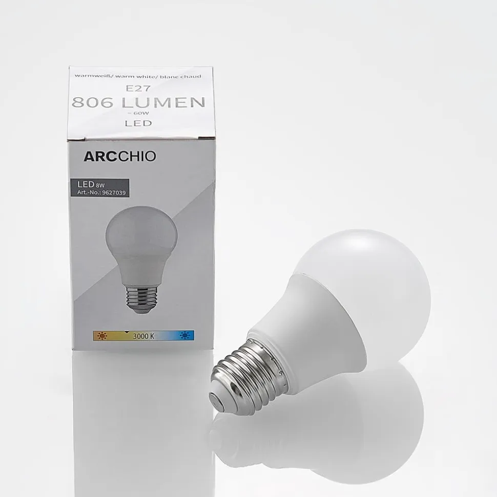 LED-pære E27 A60 8 W 3.000 K opal, sæt med 3 stk
