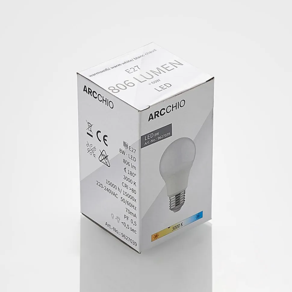 LED-pære E27 A60 8 W 3.000 K opal, sæt med 3 stk
