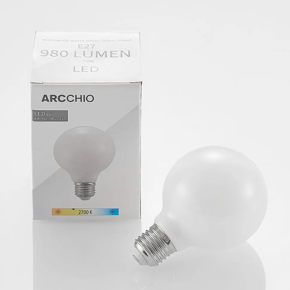 LED-pære E27 8W G80 2.700K dæmpbar, opal, sæt med 2 stk