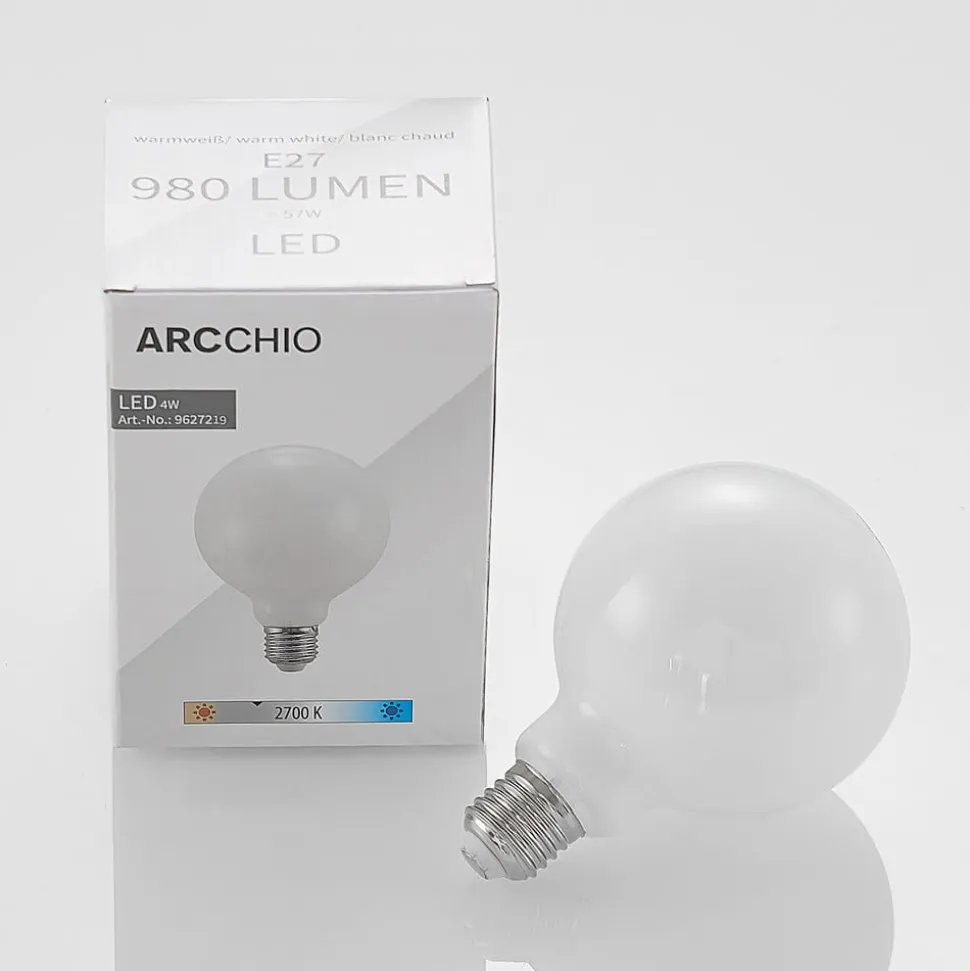 LED-pære E27 8W 2.700K G95 Globe, dæmpbar, opal