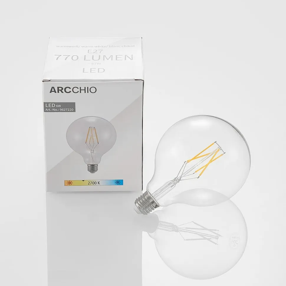 LED-pære E27 6W 2.700K G125 Globe, glødetråd, klar