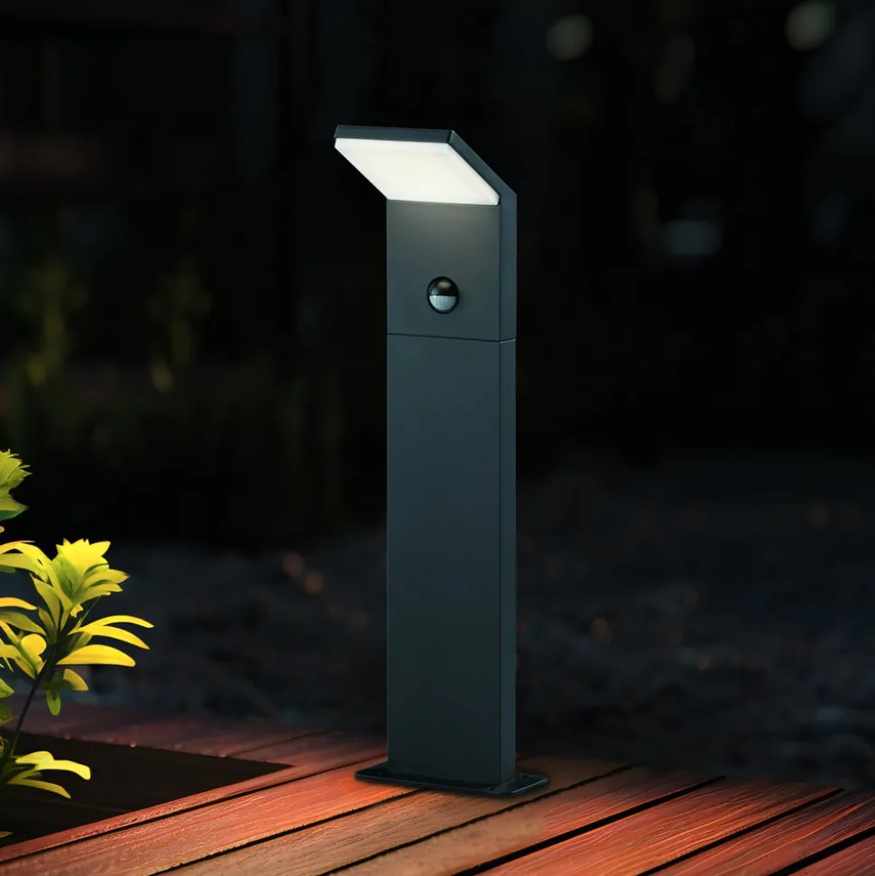 LED-sensor-vejlampe PEARL, højde 50 cm, antracitgrå metal, IP54