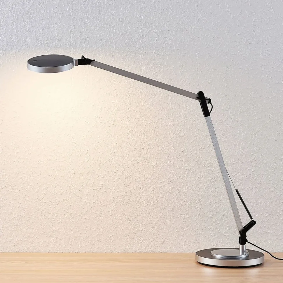 LED-skrivebordlampe Rilana med dæmper, sølv