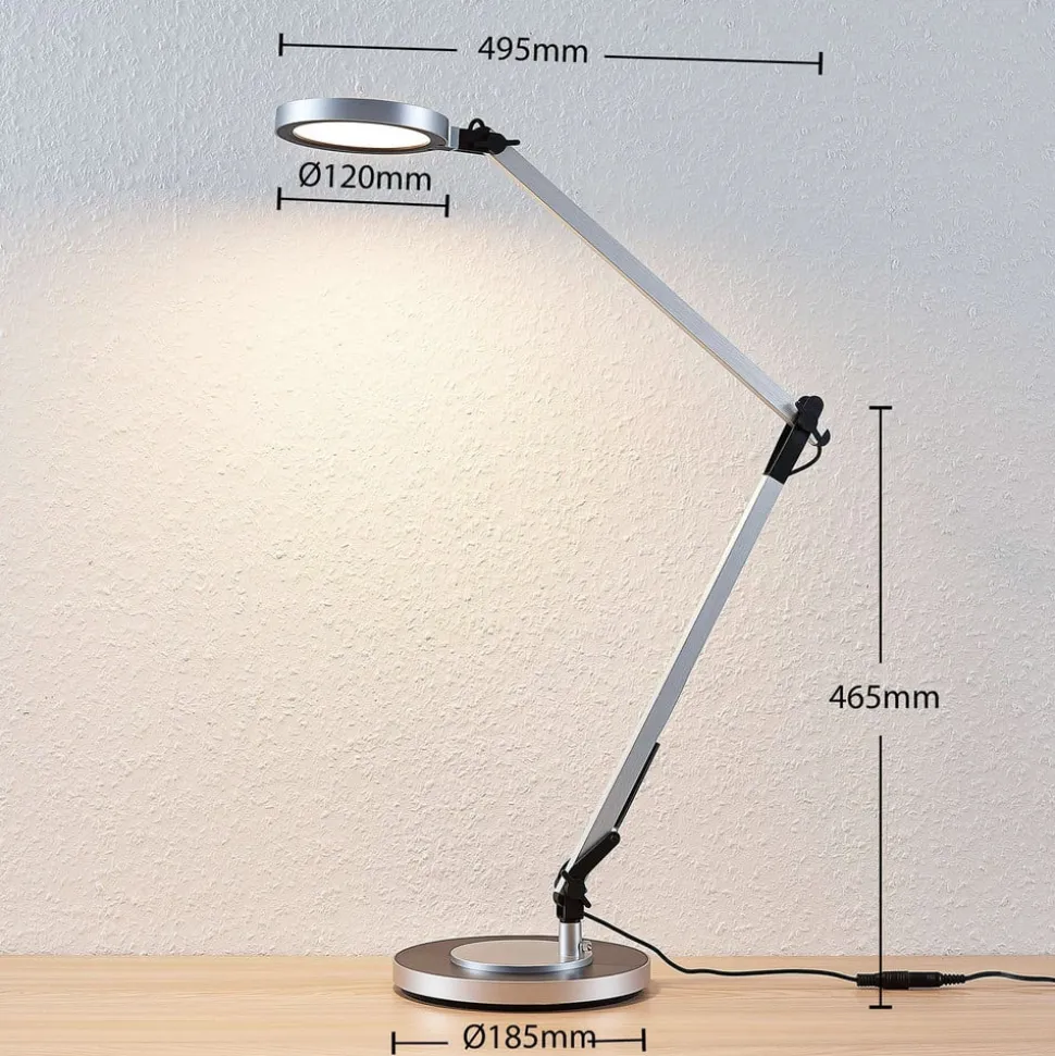 LED-skrivebordlampe Rilana med dæmper, sølv