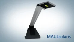 LED-skrivebordslampe MAULsolaris, sølv, højde 64 cm