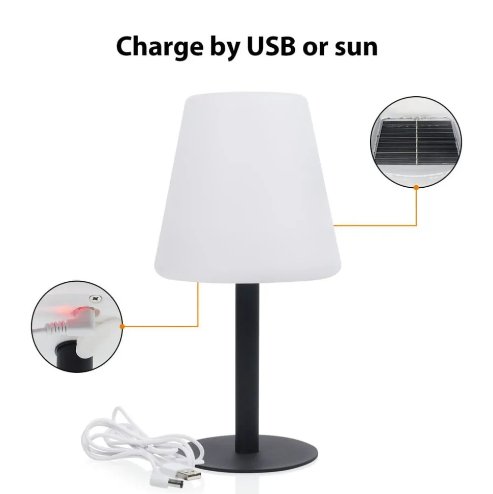 LED-solcellebordlampe OSL-50012 med genopladeligt batteri og USB-kabel