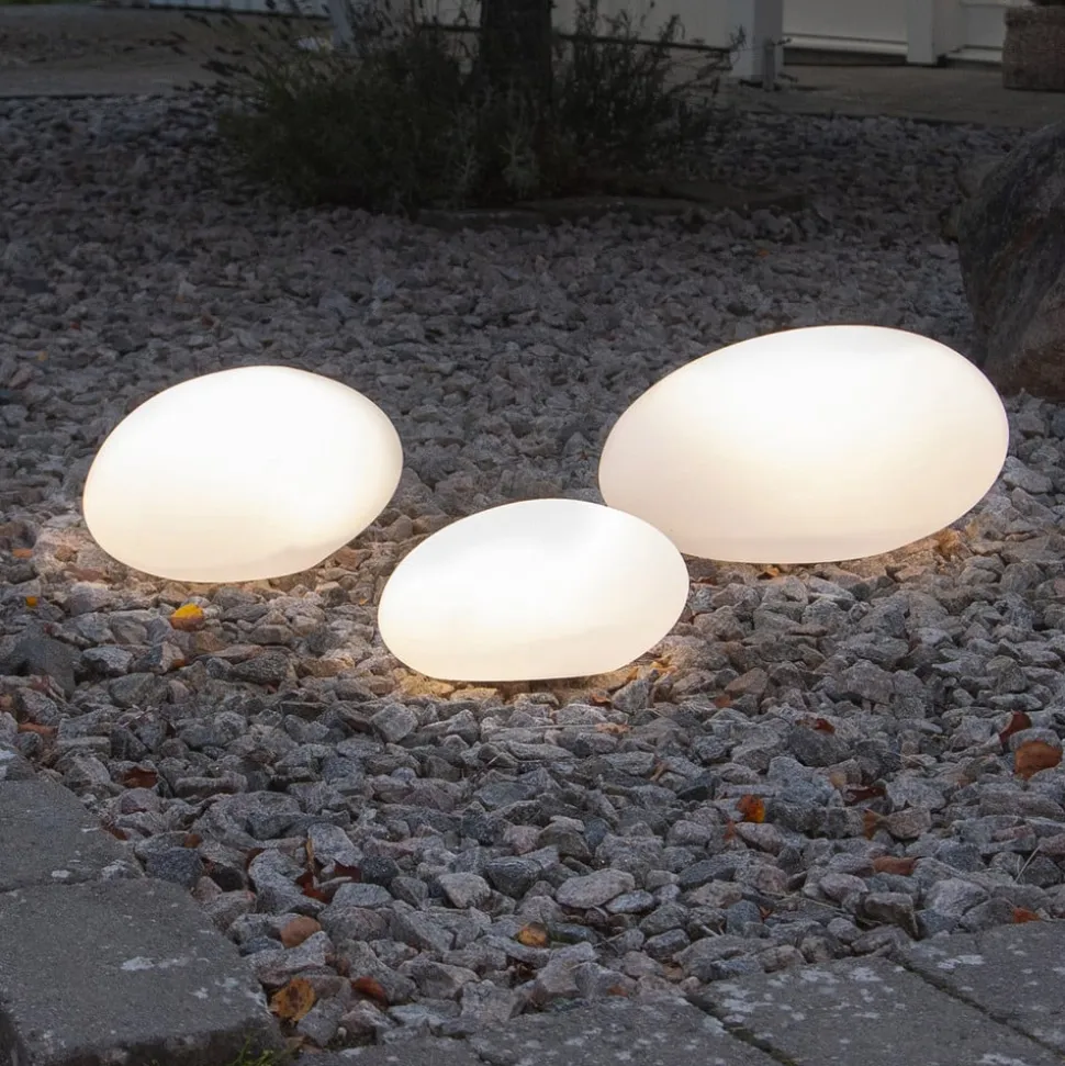 LED-solcellelampe Globy i stenform, længde 26,5 cm