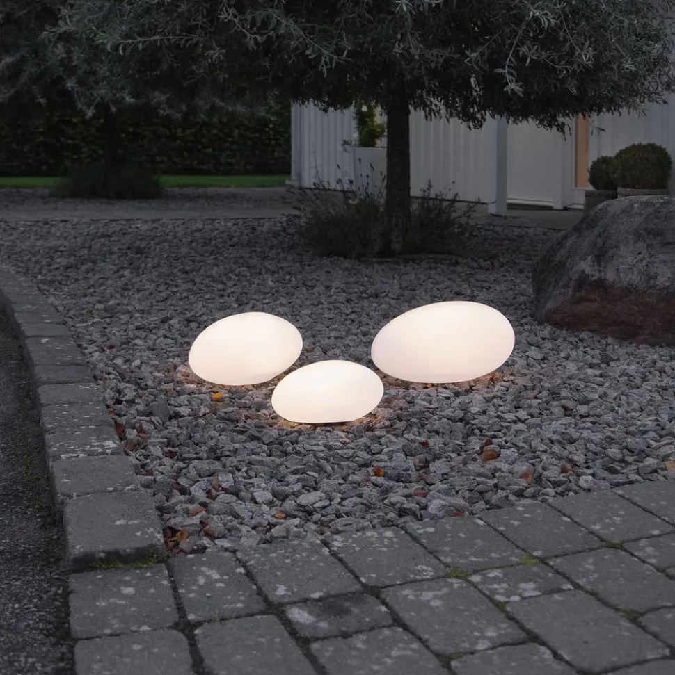 LED-solcellelampe Globy i stenform, længde 26,5 cm