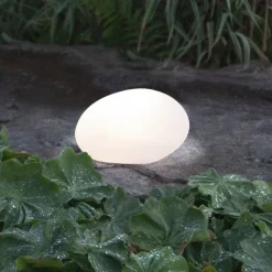 LED-solcellelampe Globy i stenform, længde 26,5 cm