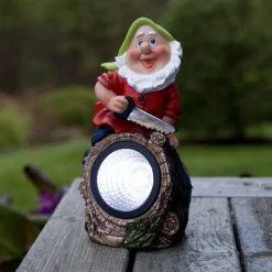 LED-solcellelampe Gnomy farverig/rød plast 21 cm skovhugger