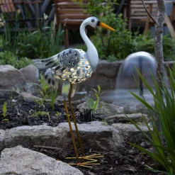 LED-solcellelampe Heron som en hejre figur
