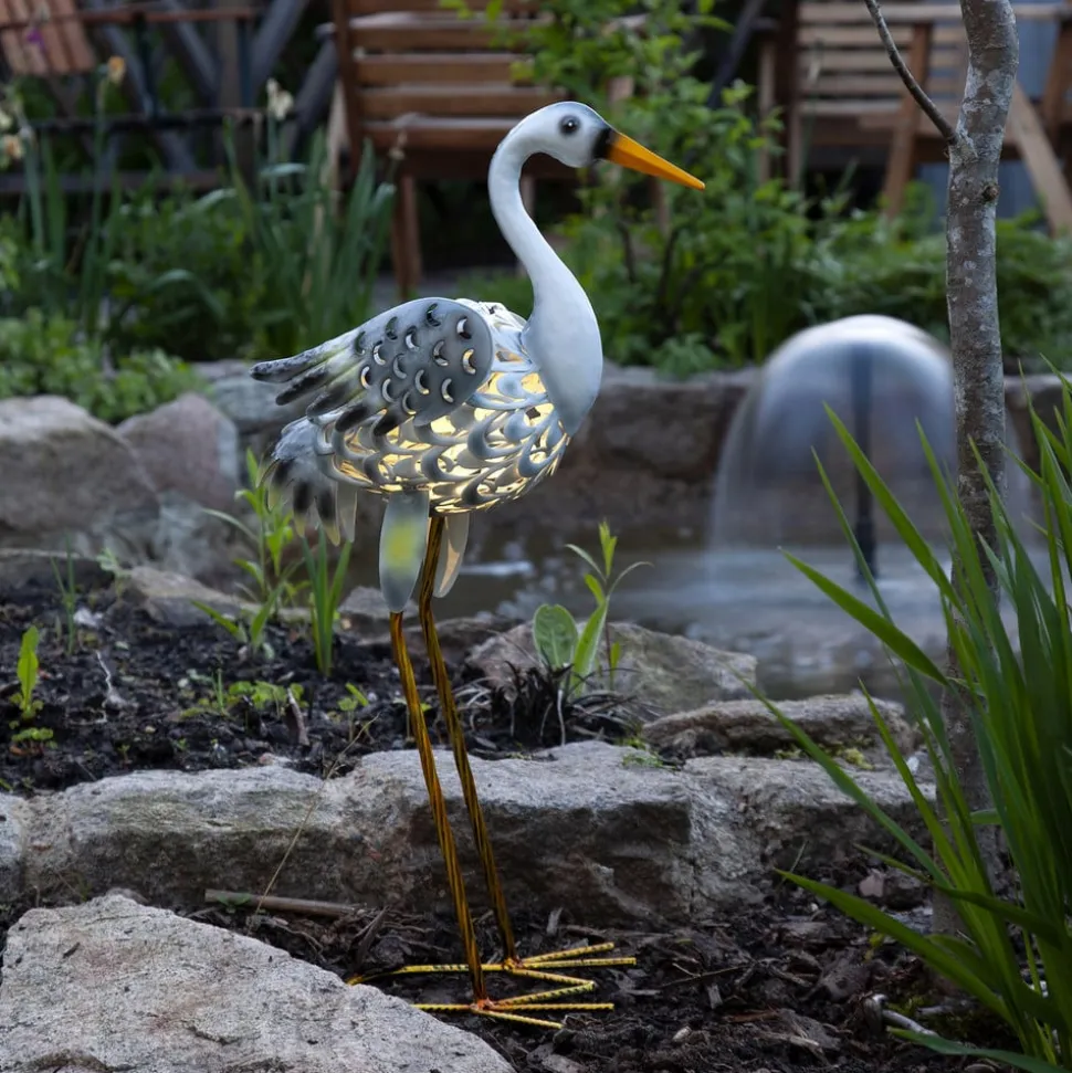 LED-solcellelampe Heron som en hejre figur