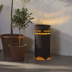 LED-solcellelampe Marron, højde 40 cm, brun, metal, USB-C
