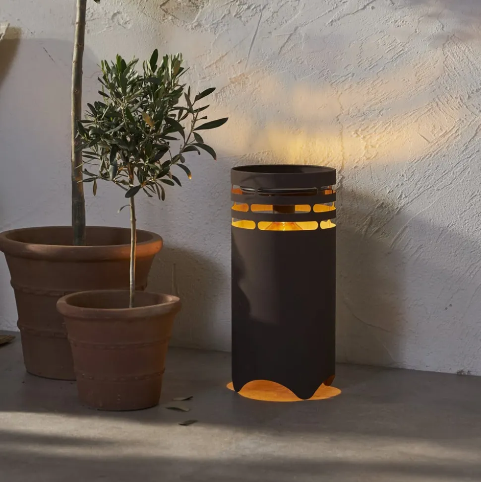 LED-solcellelampe Marron, højde 40 cm, brun, metal, USB-C