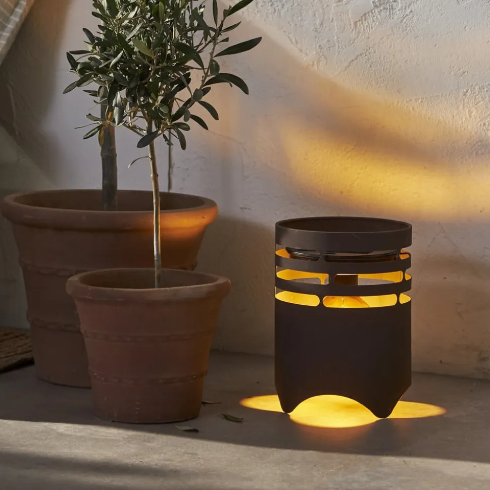 LED-solcellelampe Marron, højde 25 cm, brun, metal, USB-C