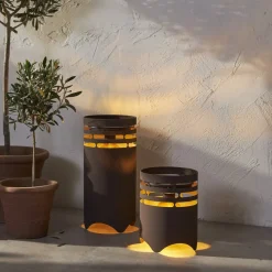 LED-solcellelampe Marron, højde 25 cm, brun, metal, USB-C