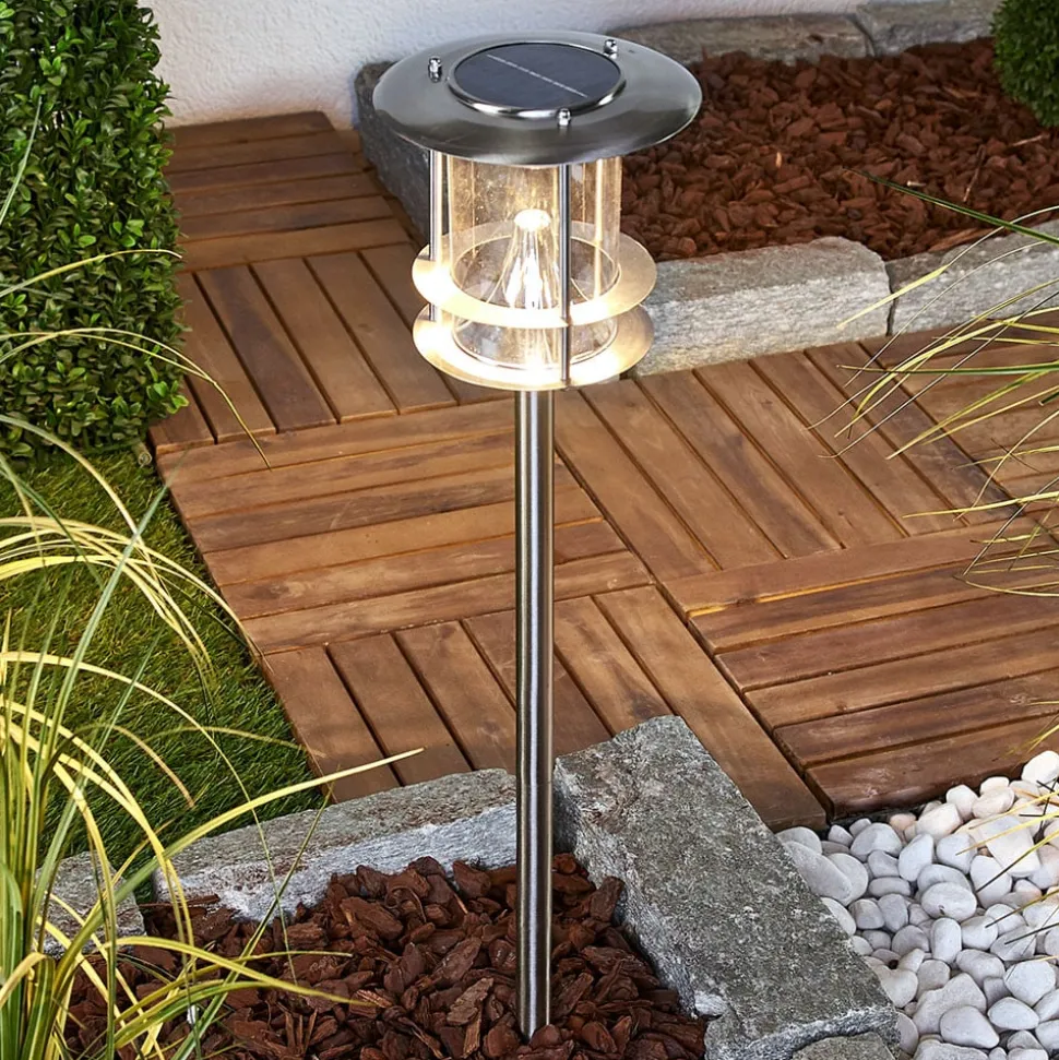 LED-solcellelampe Sumaya, stål, 65 cm høj, jordspyd