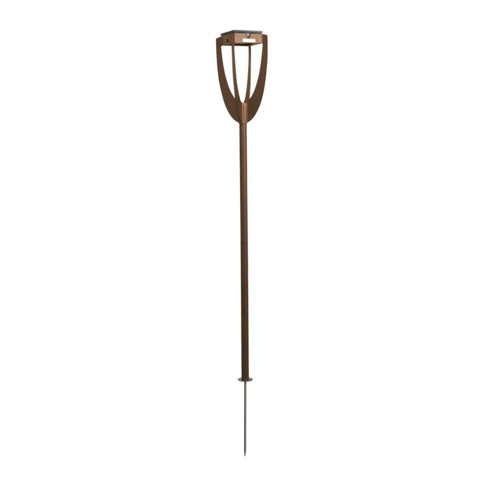 LED-solcellelampe Tulip med jordspyd, corten