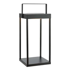 LED-solcellelanterne Pure, sort, USB, metal, højde 42 cm