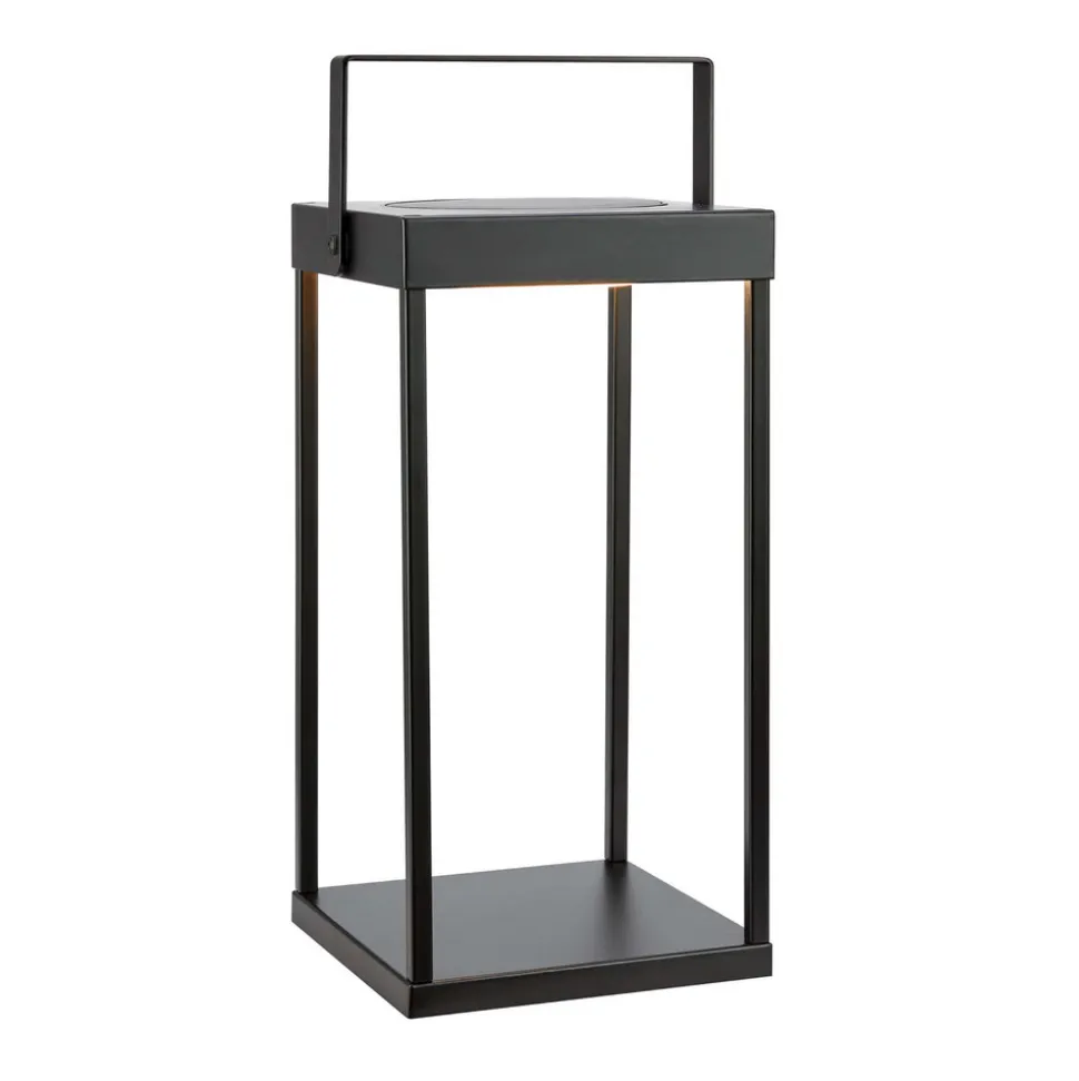 LED-solcellelanterne Pure, sort, USB, metal, højde 42 cm
