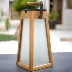 LED-solcellelygte Tecka, teaktræ natur, 39 cm