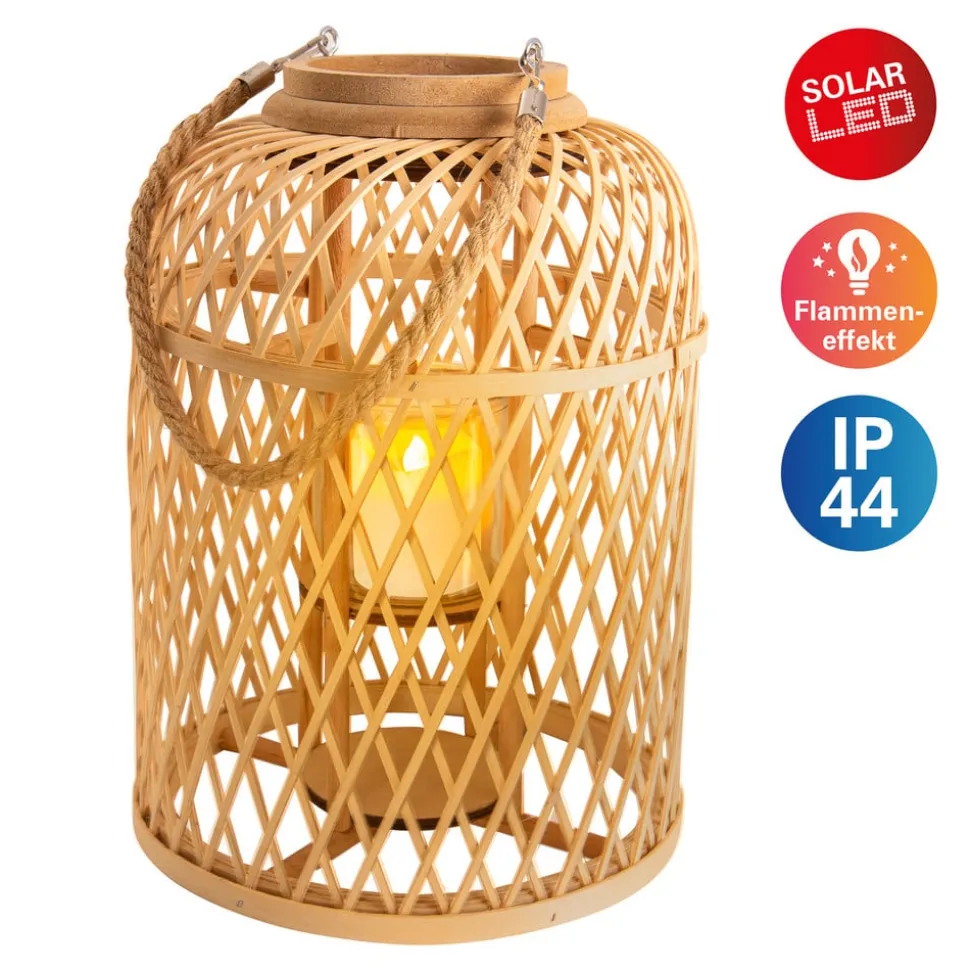 LED-sollygtekurv, bambus, højde 38 cm, naturlig