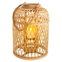LED-sollygtekurv, bambus, højde 38 cm, naturlig