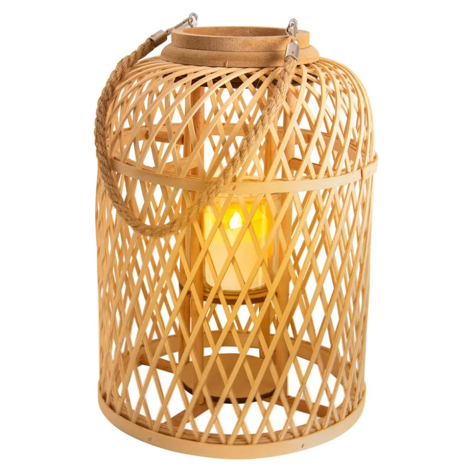 LED-sollygtekurv, bambus, højde 38 cm, naturlig